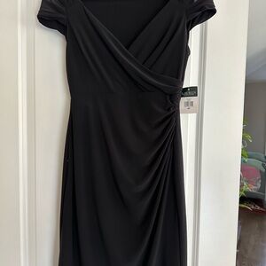 Ralph Lauren's body-skimming jersey dress, sheer cap sleeves, size 4 P, black